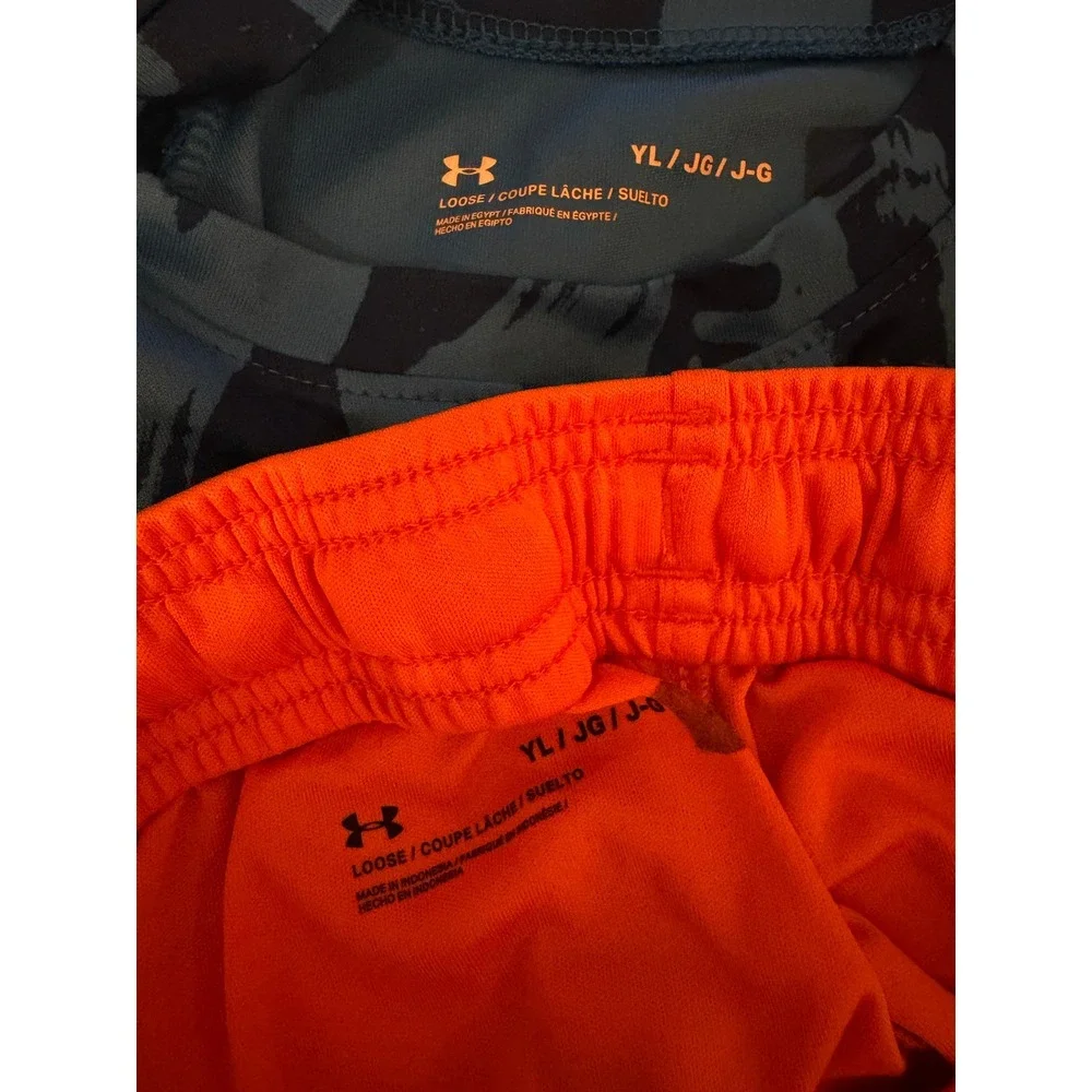 Under Armour Boys Blue Orange Camo Athletic Shirt Shorts Set - Youth Large
